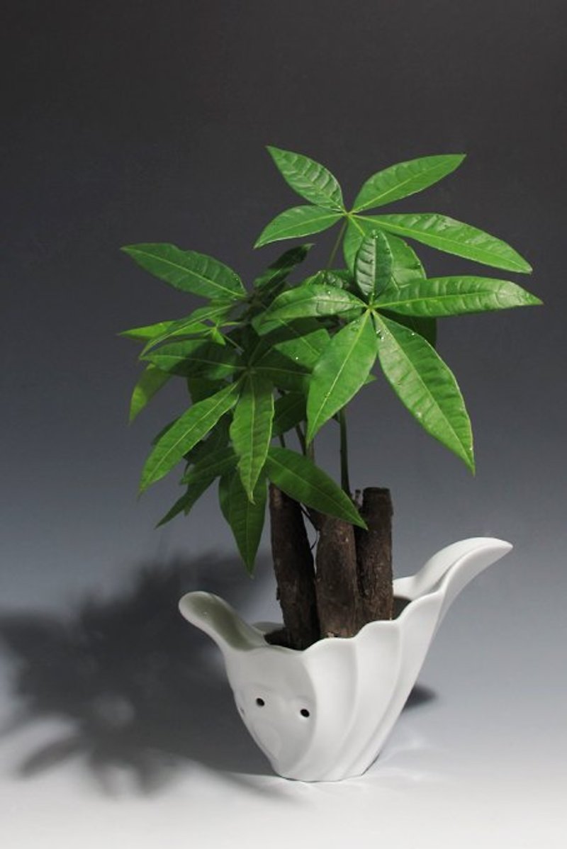 五行創世 さなぎフラワープロテクター - 花瓶・植木鉢 - 磁器 ホワイト