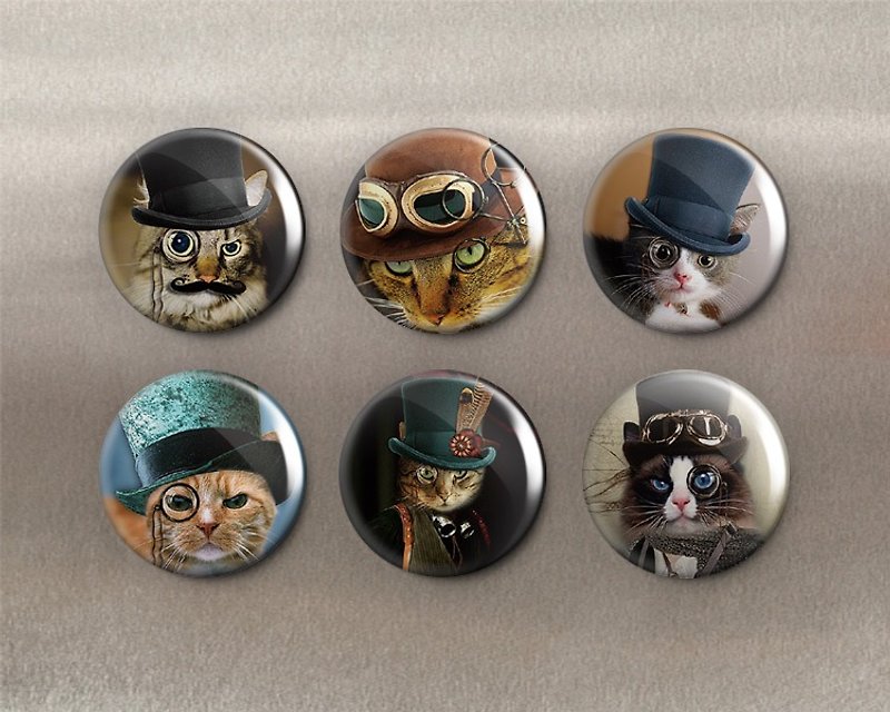 Detective Cat-Magnet (6pcs)/Badge (6pcs)/Birthday Gift【Special U Design】 - Magnets - Other Metals Multicolor