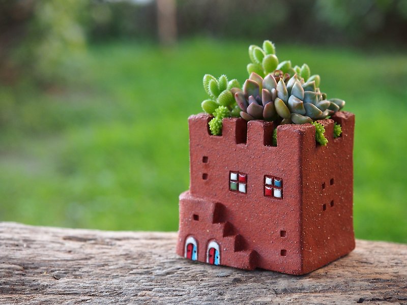 [Garden] Castle Garden Tao hand-made - super cute little castle garden (S) / rock red / Ceramic Castle / custom orders - Plants - Other Materials 