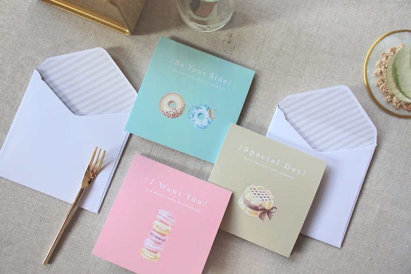 Lover Series Macaron/Cake/Doughnut Illustration Three Card Set - การ์ด/โปสการ์ด - กระดาษ หลากหลายสี