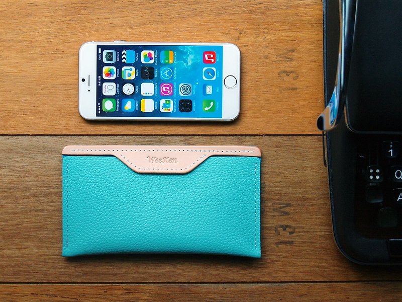 [ WeeKen 維肯 ] iPhone 6 - Tiffany Blue 手工真皮手機保護套 - 側開夾扣型 (免費客製化刻印英文名) - Other - Genuine Leather Green
