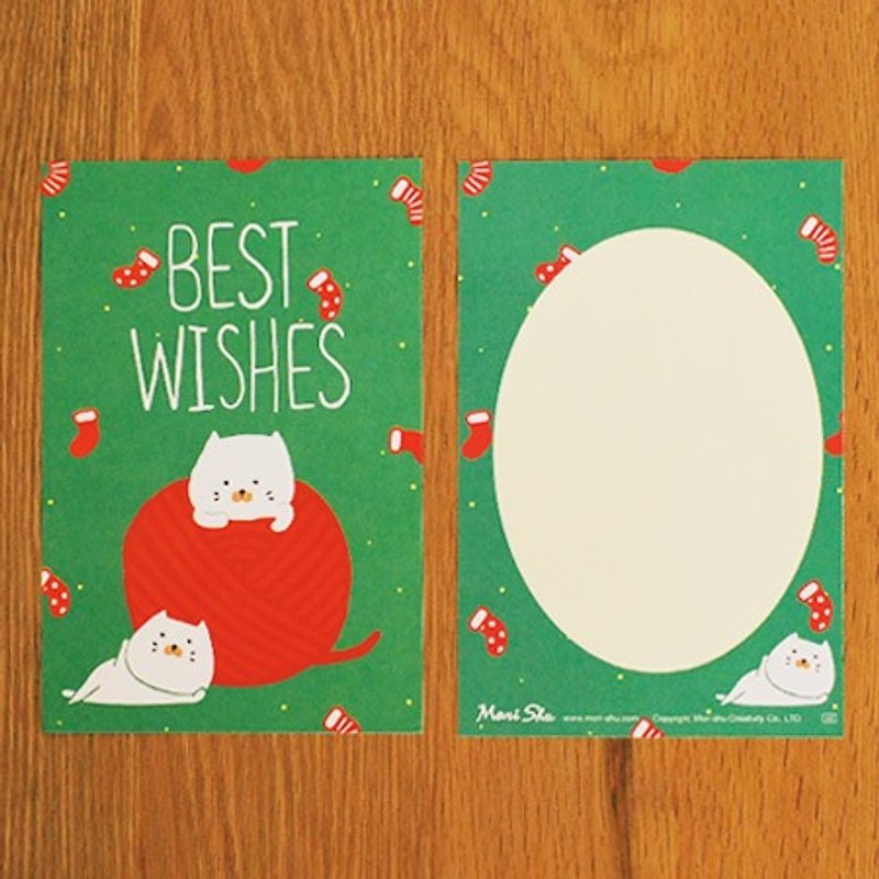 *Mori Shu*聖誕新年卡-聖誕毛線襪貓咪（含信封） - 心意卡/卡片 - 紙 綠色