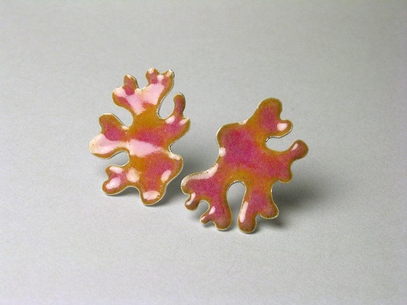 Lichenes lichens small silver ear acupuncture - Magic Peach Red - Earrings & Clip-ons - Other Metals Pink