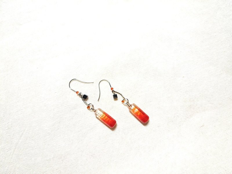 Grapefruit forest handmade glass - glass earrings - miss - can be changed clip - Earrings & Clip-ons - Glass Red