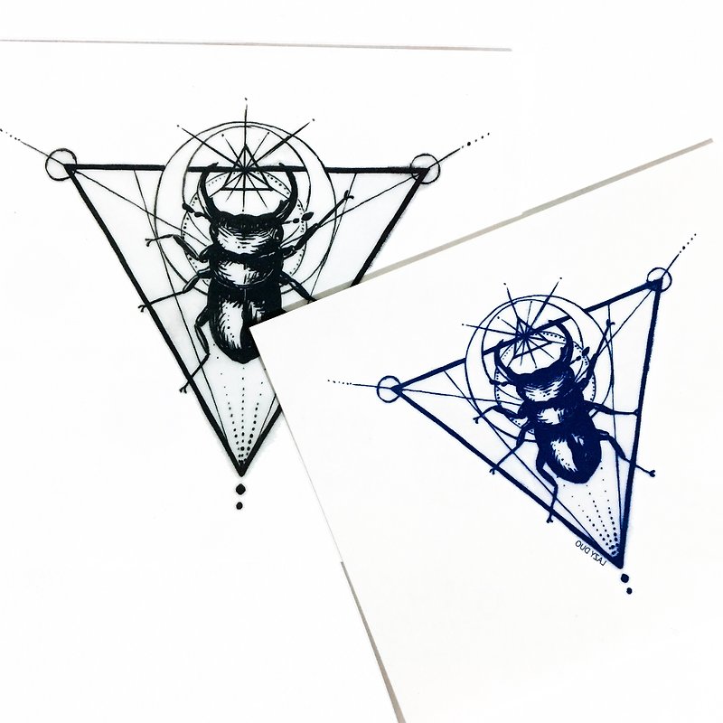 LAZY DUO Beetle Geometry Alchemy Insect Spirit Temporary Tattoo Sticker Fake Tat - สติ๊กเกอร์แทททู - กระดาษ สีดำ