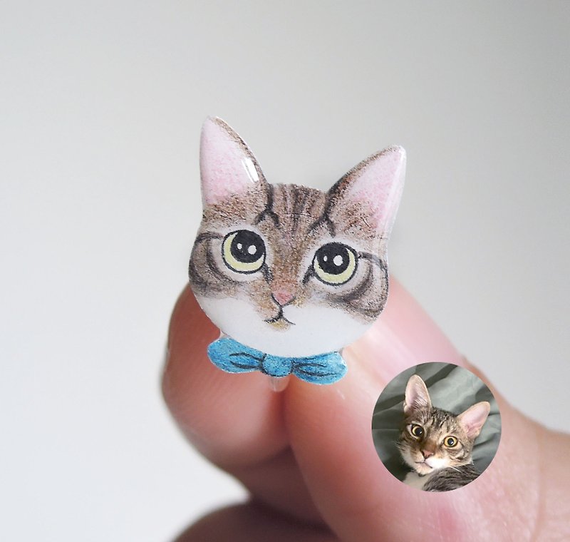 客製化禮物 貓咪耳環訂製 似顏繪 寵物耳環訂製 - 耳環/耳夾 - 樹脂 多色