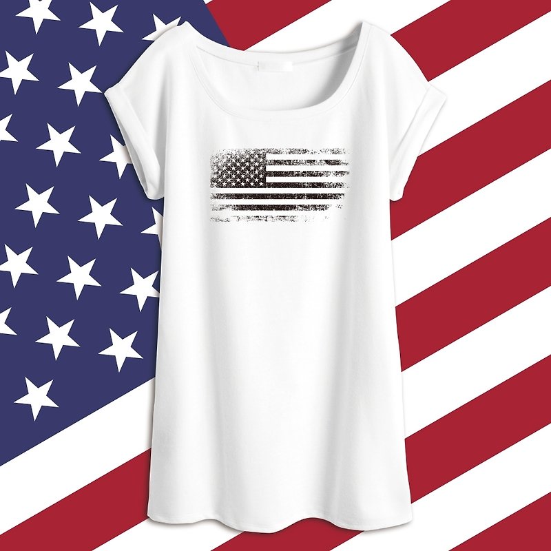 AppleWork creative tide TEE - American flag PSTEEG-049 - Women's T-Shirts - Cotton & Hemp White