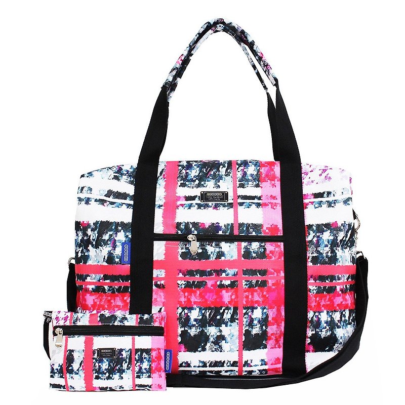 格紋甜心| 旅行袋 | 大容量 | 肩背包 | 斜背包 | 手提包 - 側背包/斜背包 - 防水材質 粉紅色