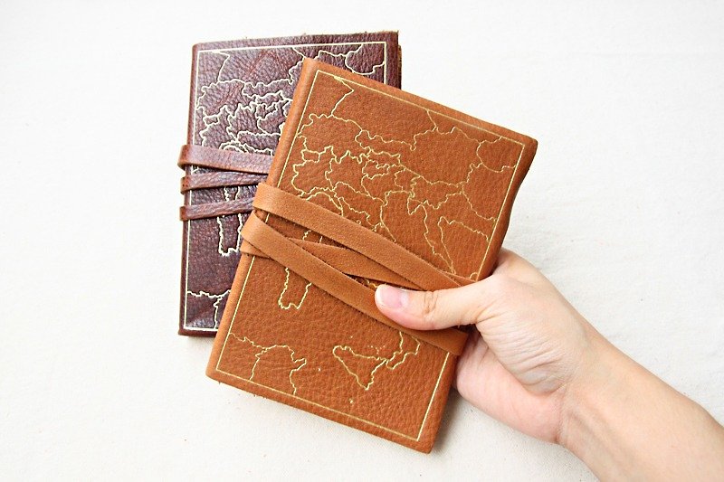 Handmade Leather Journal (Map Pattern) Size S - Manufactus - Notebooks & Journals - Genuine Leather Brown