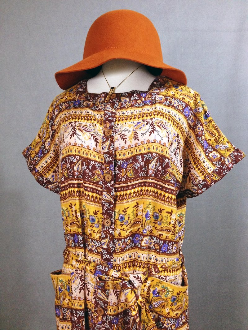Ping-pong vintage [vintage dress / national wind totem large pocket vintage dress] retro dress back overseas VINTAGE - One Piece Dresses - Other Materials Multicolor