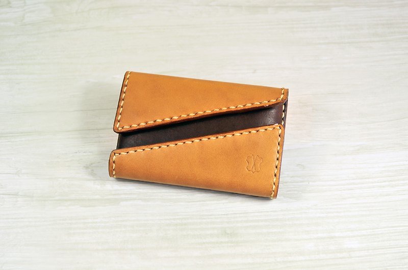 MICO hand-stitched leather card box with double opening design (light tea and burnt tea) - Folders & Binders - Genuine Leather Orange