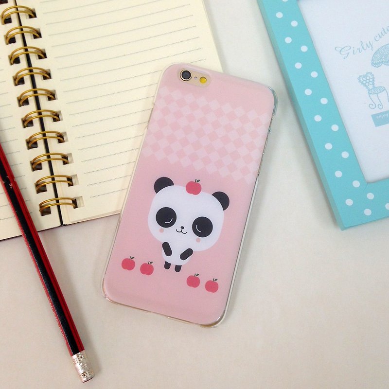 Pink Panda & Apple Print Soft / Hard Case for iPhone X,  iPhone 8,  iPhone 8 Plus, iPhone 7 case, iPhone 7 Plus case, iPhone 6/6S, iPhone 6/6S Plus, Samsung Galaxy Note 7 case, Note 5 case, S7 Edge case, S7 case - เคส/ซองมือถือ - พลาสติก สึชมพู