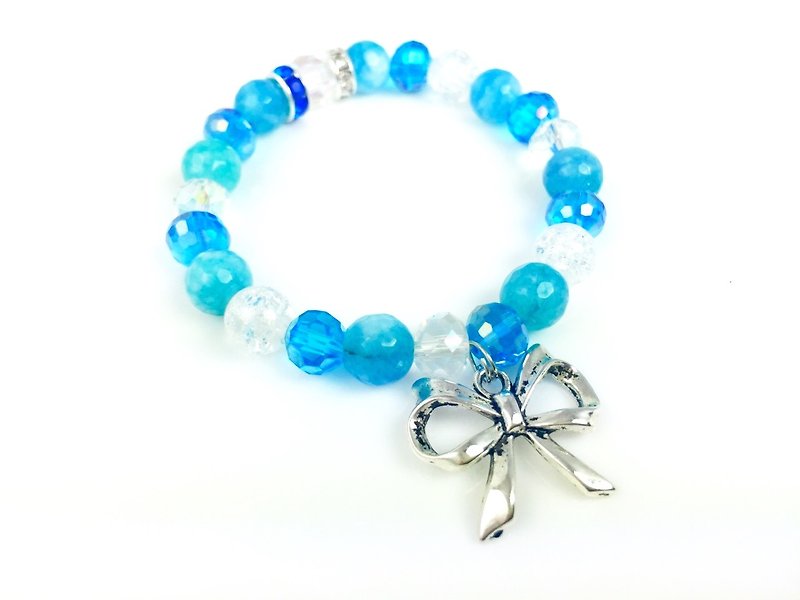 「藍白水晶 x 銀蝴蝶結」 - 手鍊/手環 - 其他材質 藍色