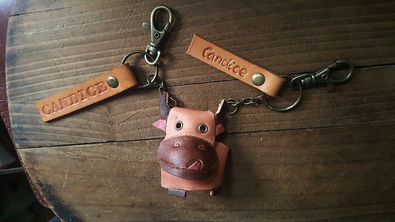 The twelve zodiac's struggle, the calf, the cow, the cute tongue, the pure leather key case-can be engraved - Keychains - Genuine Leather Brown