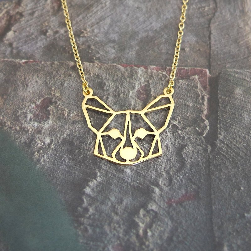 Geometric Corgi Necklace, Dog Necklace, Gift for Dog Lover, Gold Plated Brass - 項鍊 - 銅/黃銅 金色