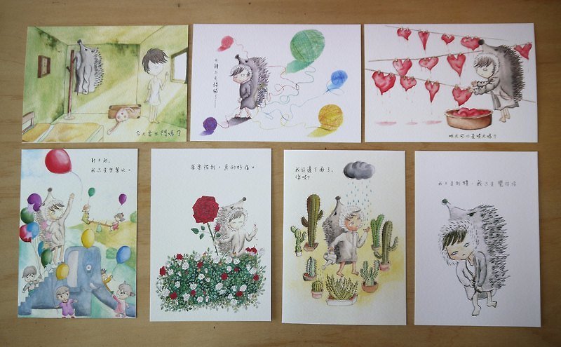 Hedgehog Male Postcard Set of 9 - การ์ด/โปสการ์ด - กระดาษ หลากหลายสี