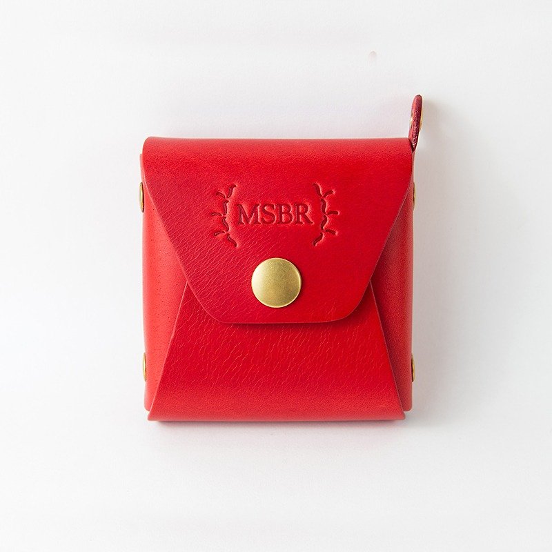 Leather mini purse, Coin Case, Small leather pouch (Red) - กระเป๋าใส่เหรียญ - หนังแท้ สีแดง