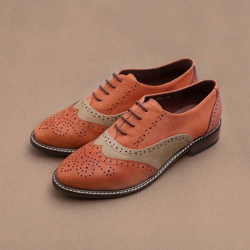 e'cho. England fans Code retro carved lace oxford shoes ║Ec11 Orange fight - Women's Oxford Shoes - Genuine Leather Brown