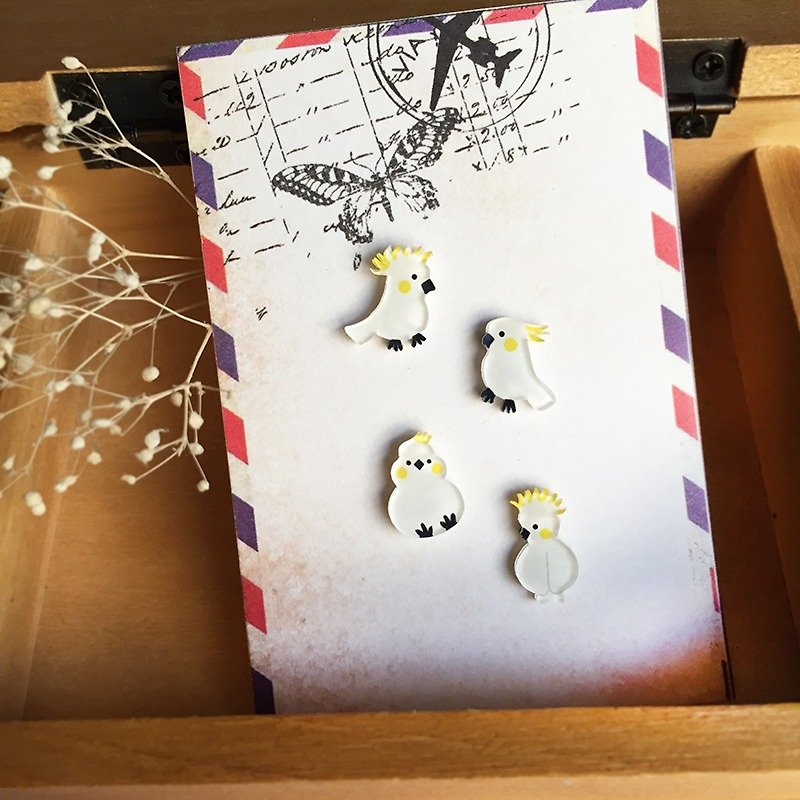 Pista mound hand-painted earrings/animal-Aixiubadan parrot - Earrings & Clip-ons - Resin White
