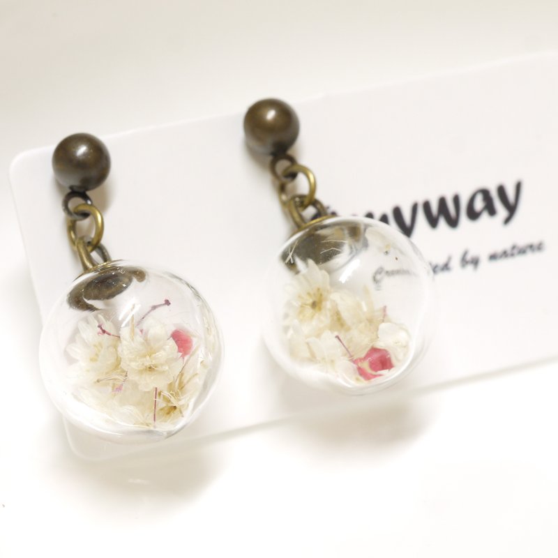 OMYWAY Handmade Dried Flower - Glass Globe - Earrings  1.4cm - Earrings & Clip-ons - Glass White