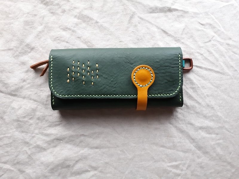 Forest green lantern long folder _ handmade leather - กระเป๋าสตางค์ - หนังแท้ สีเขียว