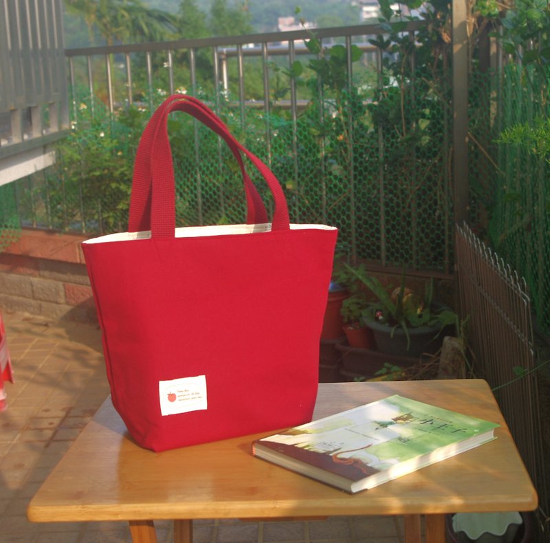 Macaron Tote Bag Medium Burgundy - กระเป๋าถือ - ผ้าฝ้าย/ผ้าลินิน สีแดง