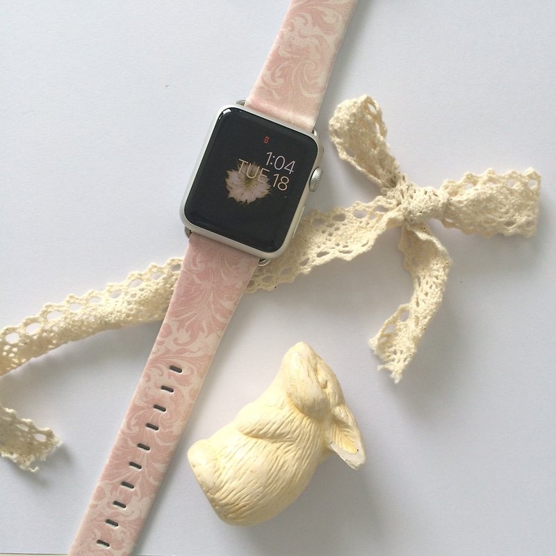 Apple Watch Series 1 , Series 2, Series 3 - Apple Watch 真皮手錶帶，適用於Apple Watch 及 Apple Watch Sport - Freshion 香港原創設計師品牌 - 粉紅花樣圖紋 71 - 錶帶 - 真皮 