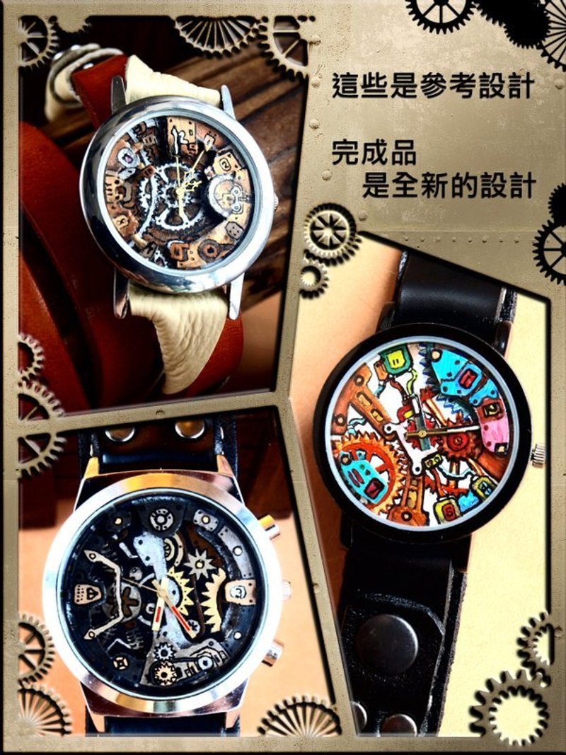 訂造 Complex Gear 系列手錶 特大型黑色錶殼 雙面手縫真皮錶帶 - 其他 - 真皮 黑色