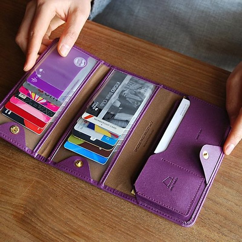 PLEPIC-love letterheads three-fold ticket holder leather long folder V2-elegant purple, POJ91668 - ID & Badge Holders - Genuine Leather Purple