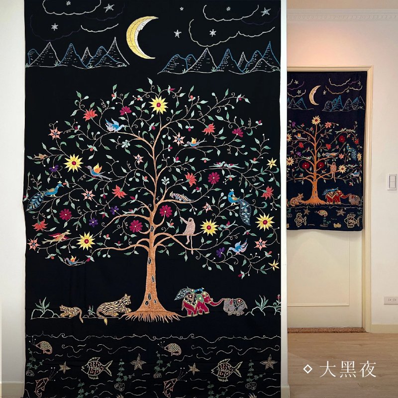 生命之樹_黑夜_刺繡掛布/門簾_公平貿易 - 海報/掛畫/掛布 - 棉．麻 黑色