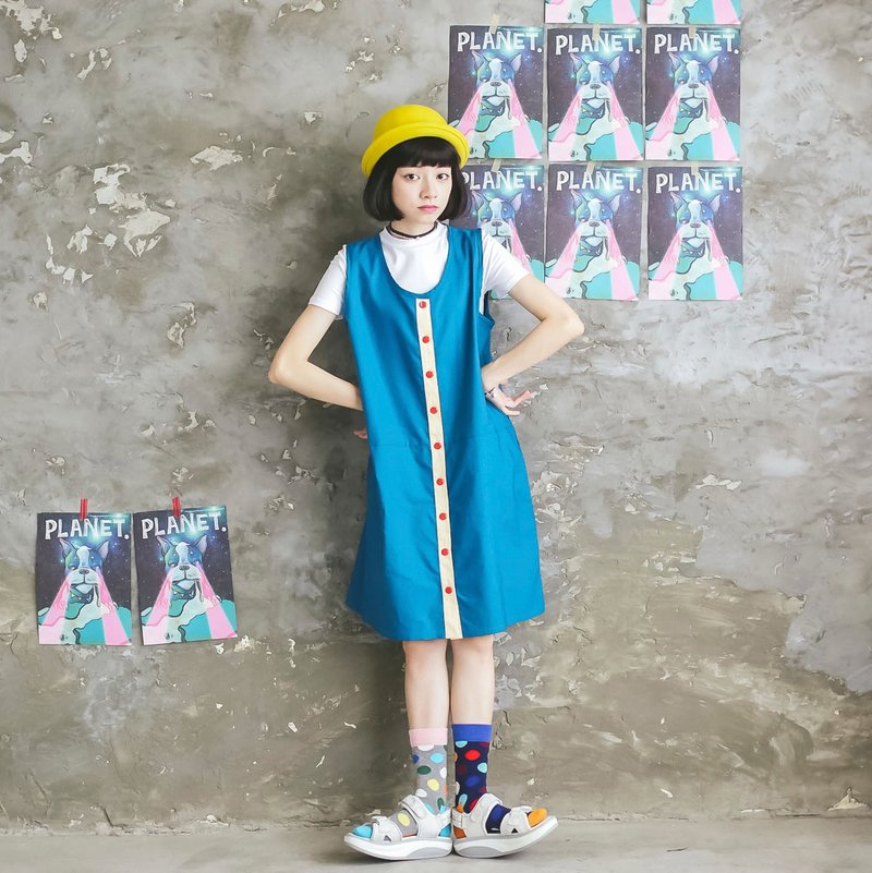 Boomboomkidz 有條理釦子洋裝 - 洋裝/連身裙 - 其他材質 藍色