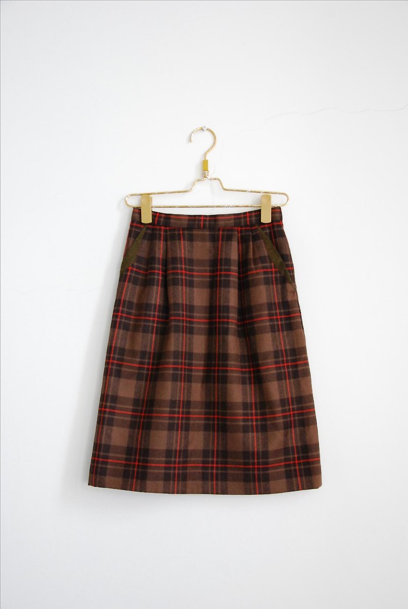 Plaid wool skirt pocket - กระโปรง - วัสดุอื่นๆ 