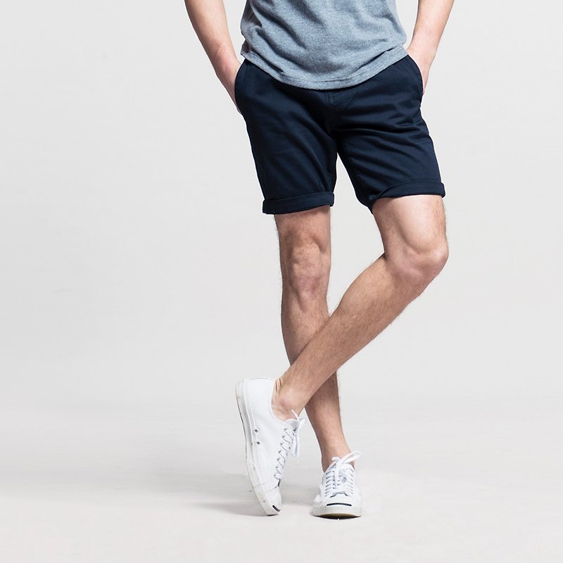 男款雙層腰頭休閒短褲-深藍 NOVI - 工裝褲/長褲/牛仔褲 - 其他材質 藍色