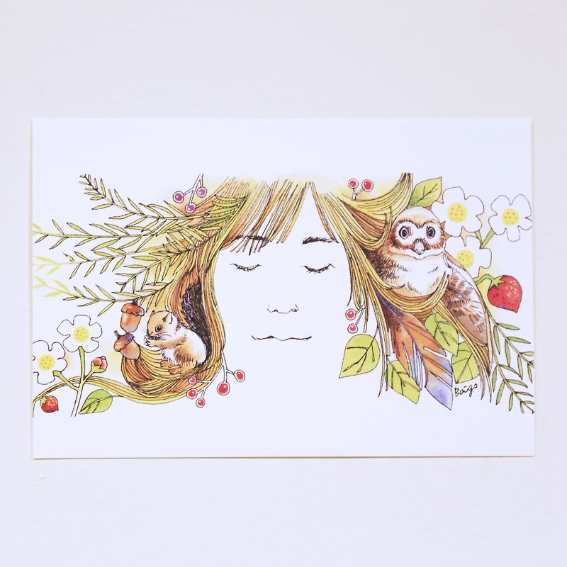 Autumn girl daydreaming postcard - การ์ด/โปสการ์ด - กระดาษ 