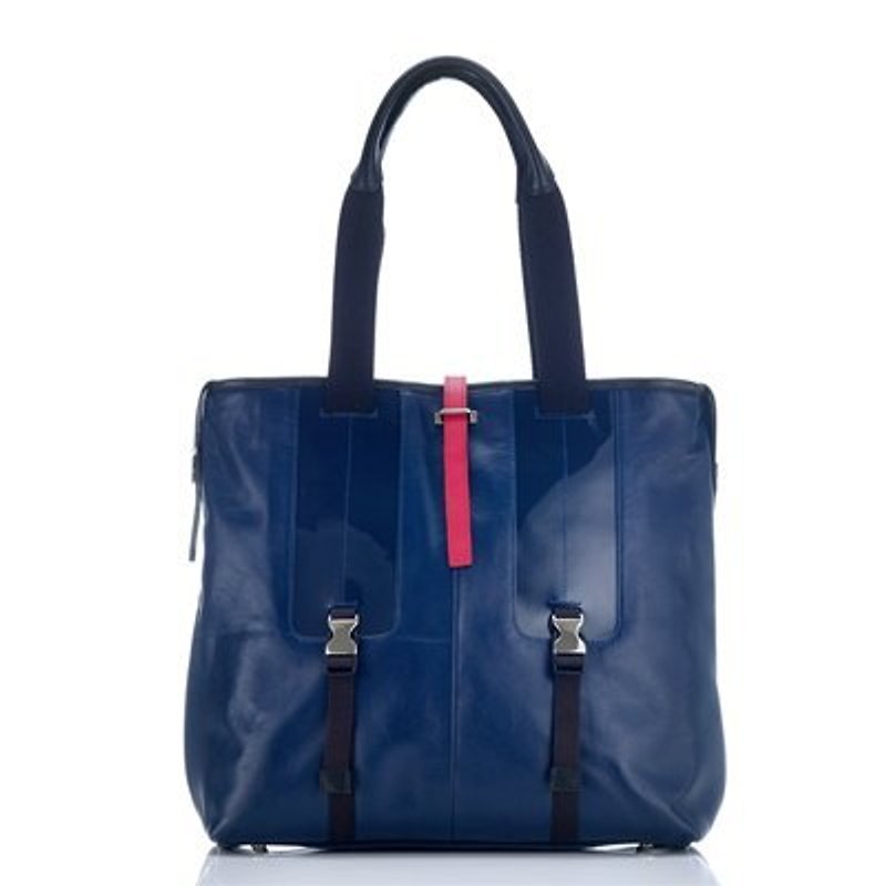 Design manual models really 皮托特 bag - blue (yuppie color stitching series) - กระเป๋าแมสเซนเจอร์ - หนังแท้ สีน้ำเงิน