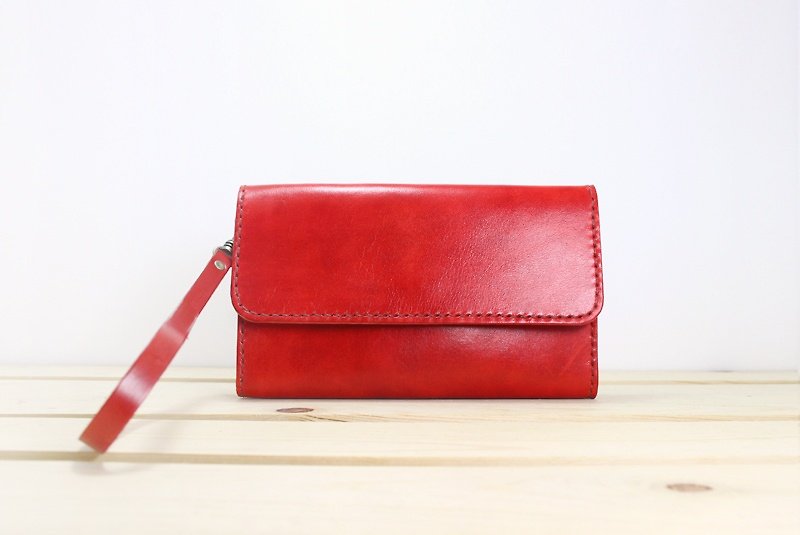 【 LION's 】手工皮革 皮件--簡約款多功能手拿包/手機包 - เคสแท็บเล็ต - หนังแท้ สีแดง