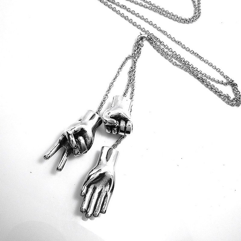 剪刀石头布 Rock Paper Scisors pendant in white bronze ,Rocker jewelry ,Skull jewelry,Biker jewelry - สร้อยคอ - โลหะ 