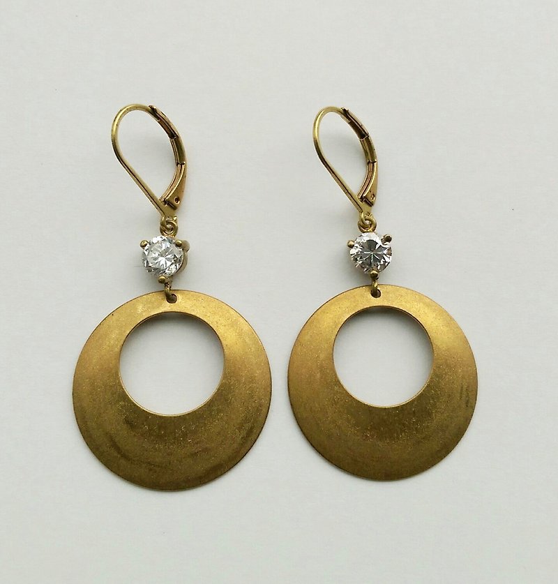 Brass Drop Earrings with CZ - ต่างหู - ทองแดงทองเหลือง 