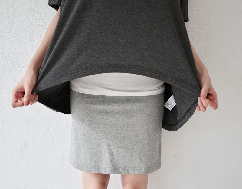 SUMI △ A small elastic cotton dress ▽ _3SF099_ cannabis gray - กระโปรง - ผ้าฝ้าย/ผ้าลินิน สีเทา