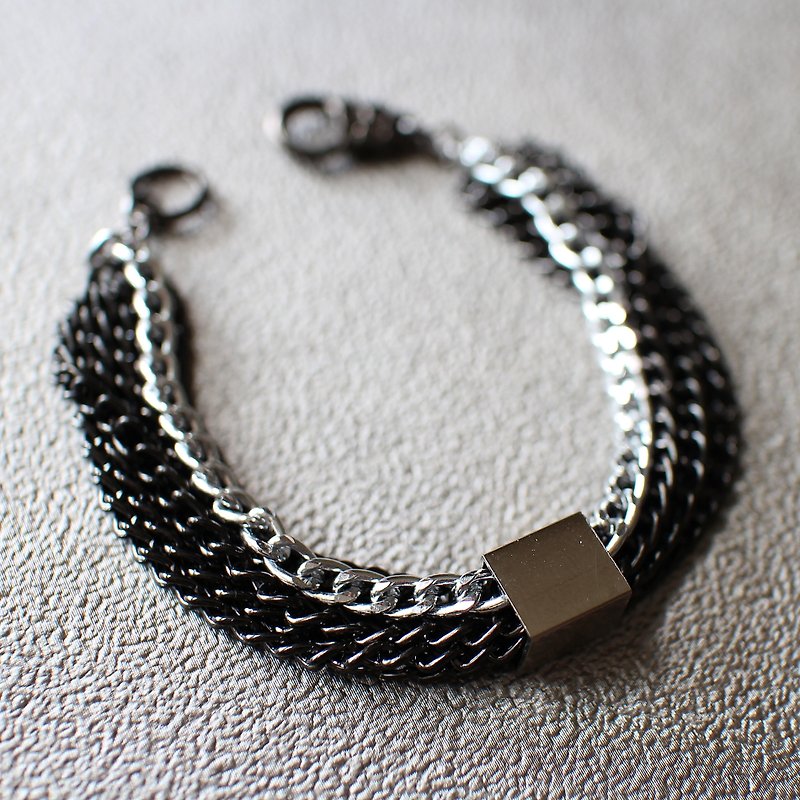 EF chain series NO.5 large square black silver multi-chain bracelet - Bracelets - Other Metals Gray