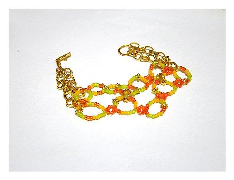 亮彩小珠編織手鍊 - 手鍊/手鐲 - 其他材質 橘色