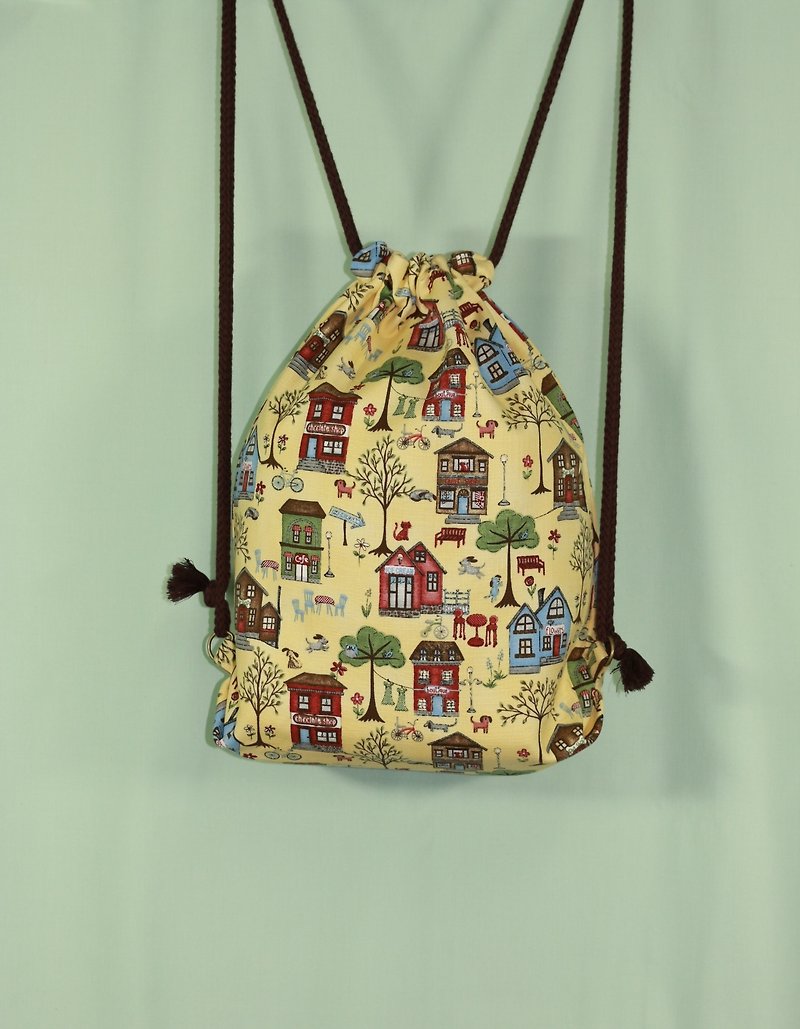 The backpack of animals with the bunches of the house - Drawstring Bags - Cotton & Hemp Multicolor