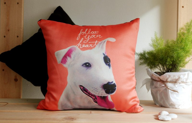 Pillow cover Cushion Pillow satin print 14 inch with bull terrier Text Follow your heart - Pillows & Cushions - Other Materials Multicolor