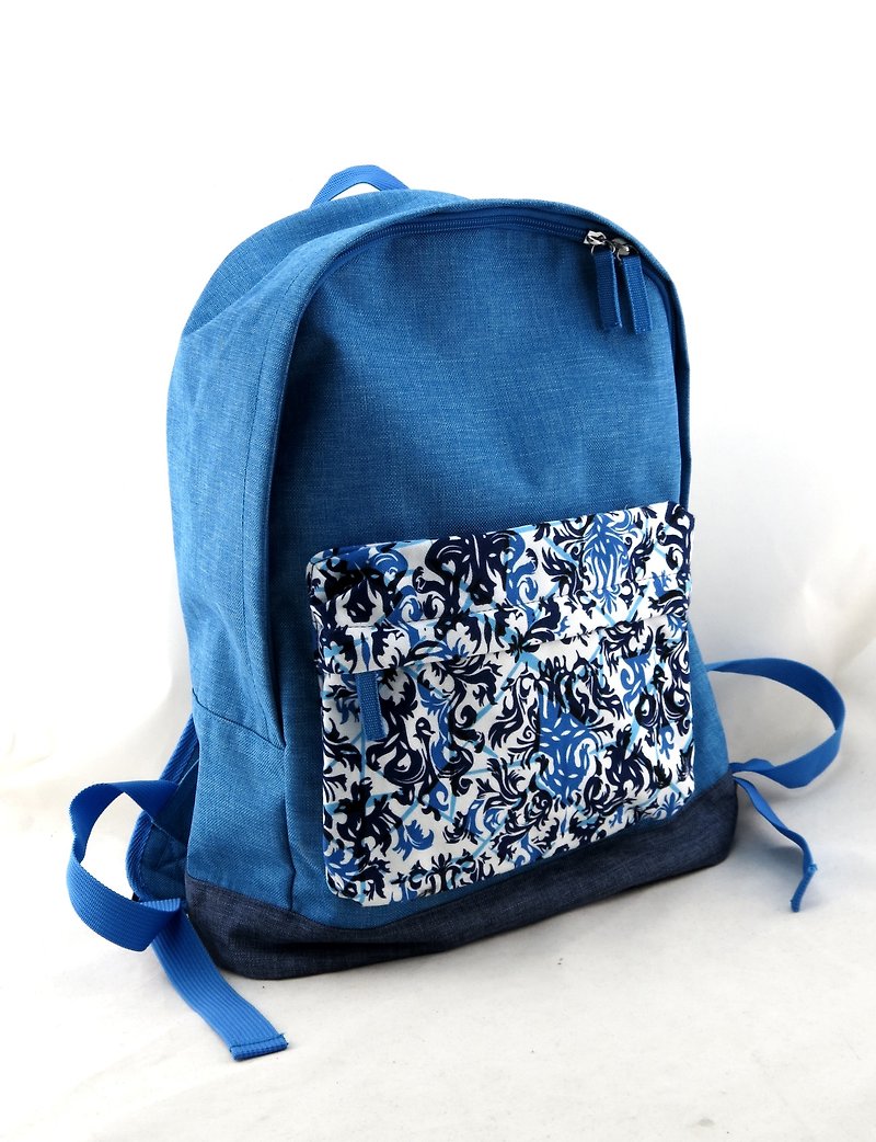 texture of life texture of life backpack-lake blue - กระเป๋าเป้สะพายหลัง - วัสดุอื่นๆ สีน้ำเงิน