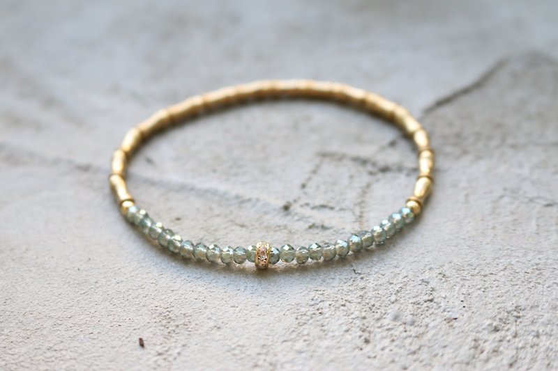 &lt; ☞ HAND IN HAND ☜ &gt; green crystal - Qianmiannvlang Brass bracelet (0178)