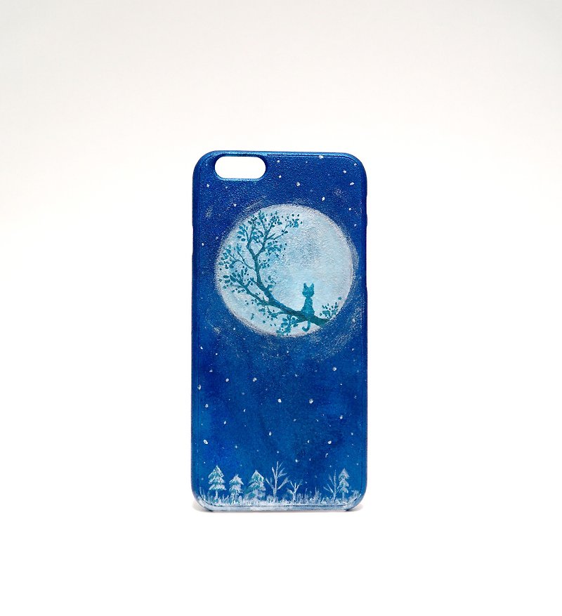 【Moon Cat－手繪系列】iPhone 客製化限量手機殻 - 手機殼/手機套 - 塑膠 藍色