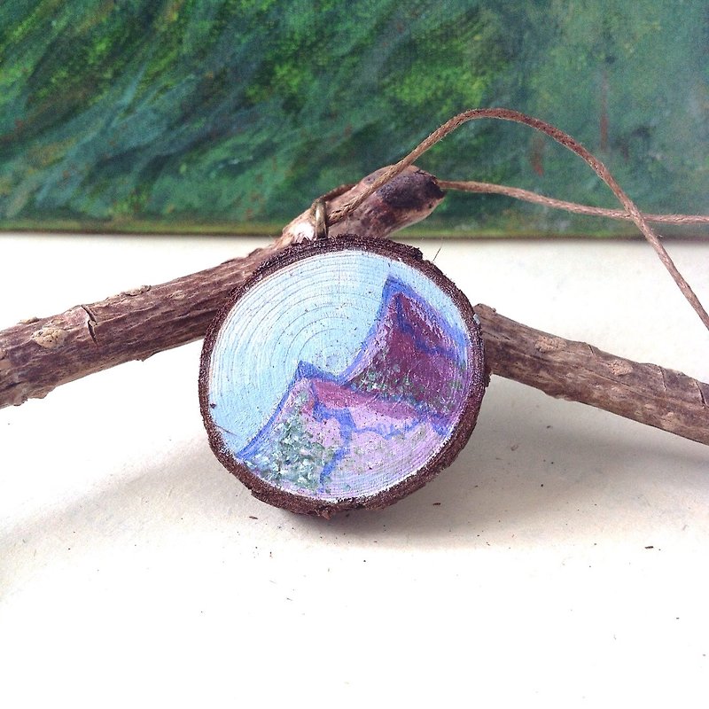 Wood Necklaces Purple - Small Mind Painting | Wood and Mountain Series | Hand Painted | Necklace