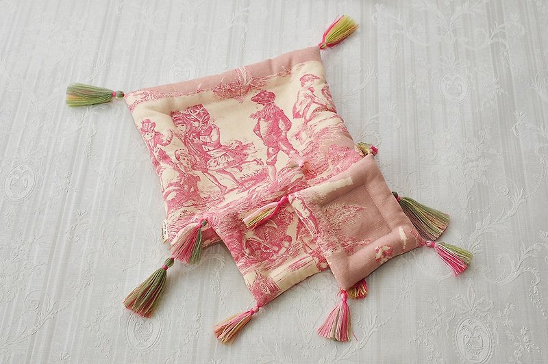 Tassel Pot Mat "pink toile de Jouy" - ที่รองแก้ว - ผ้าฝ้าย/ผ้าลินิน สึชมพู
