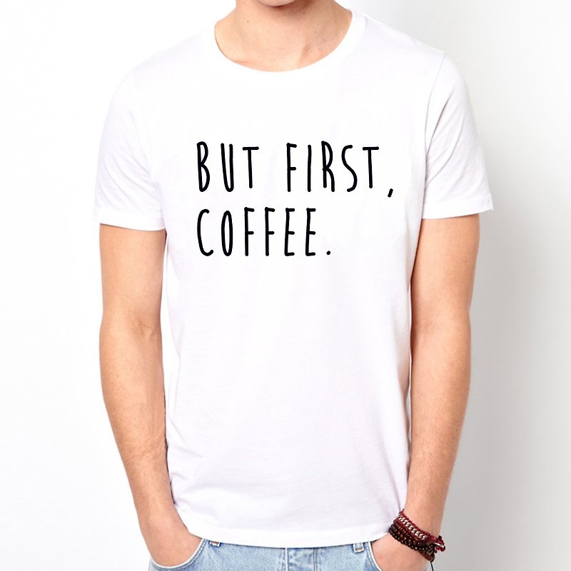 BUT FIRST, COFFEE short-sleeved T-shirt -2 color coffee text green art design fashionable text fashion - Men's T-Shirts & Tops - Other Materials Multicolor