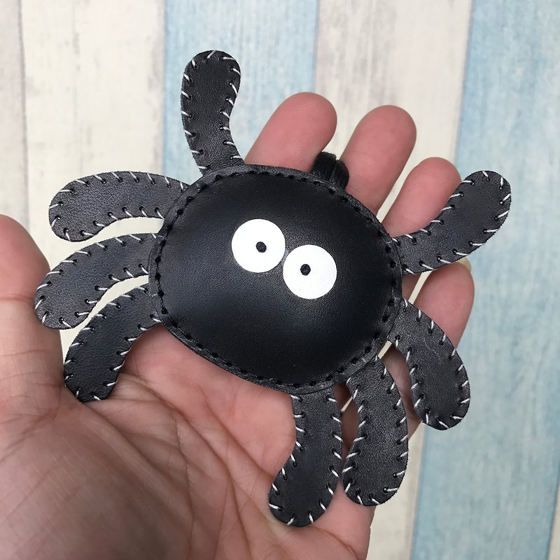 Healing small things black cute spider hand-stitched leather charm small size - Charms - Genuine Leather Black